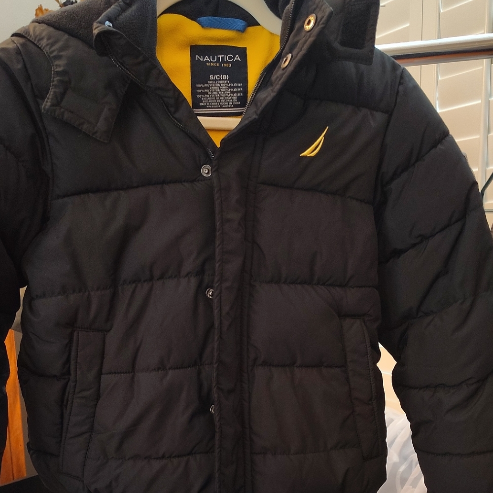 Nautica Kids Puffer Jacket in Black with Yellow Accent